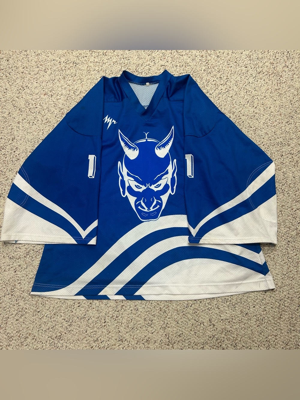 Vintage Russian Hockey Jersey Blue Devil Logo Practice Mesh Men’s Sz56 #1